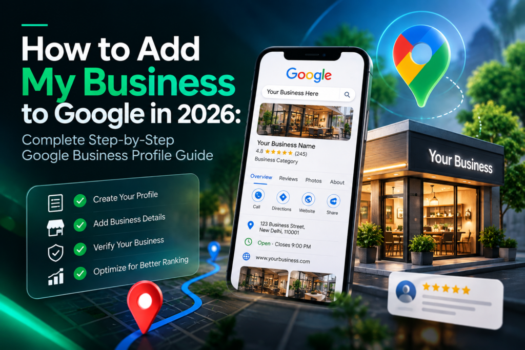 How to add a business to Google in 2026 using a Google Business Profile with business listing, map pin, verification checklist, and optimization steps.